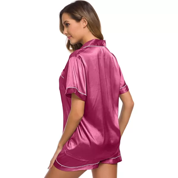 SWOMOG Womens Silk Satin Pajamas Set Twopiece Pj Sets Sleepwear Loungewear ButtonDown Pj SetsGrapefruit