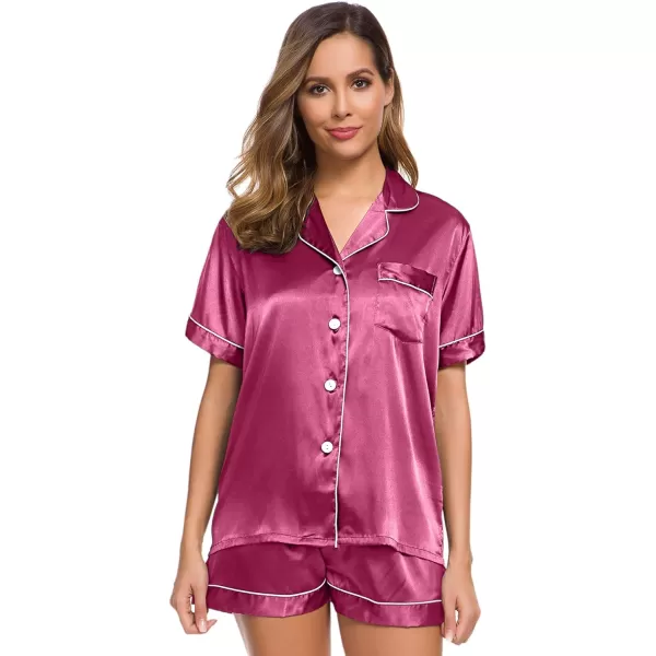 SWOMOG Womens Silk Satin Pajamas Set Twopiece Pj Sets Sleepwear Loungewear ButtonDown Pj SetsGrapefruit