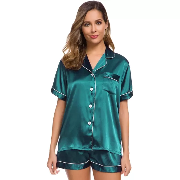 SWOMOG Womens Silk Satin Pajamas Set Twopiece Pj Sets Sleepwear Loungewear ButtonDown Pj SetsGreen