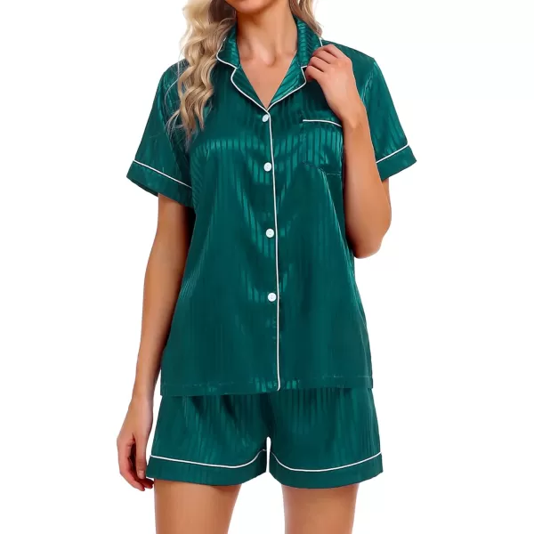 SWOMOG Womens Silk Satin Pajamas Set Twopiece Pj Sets Sleepwear Loungewear ButtonDown Pj SetsGreen Style2pinstriped