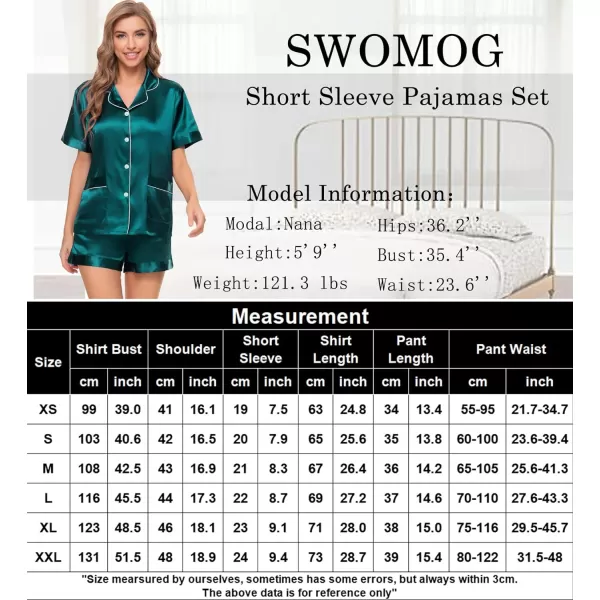 SWOMOG Womens Silk Satin Pajamas Set Twopiece Pj Sets Sleepwear Loungewear ButtonDown Pj SetsGreenpockets209