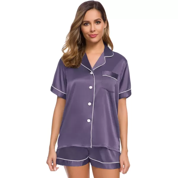 SWOMOG Womens Silk Satin Pajamas Set Twopiece Pj Sets Sleepwear Loungewear ButtonDown Pj SetsGrey Purple