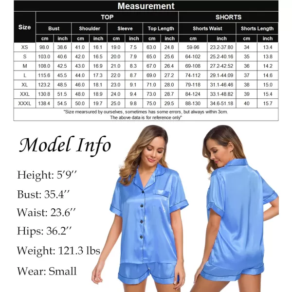 SWOMOG Womens Silk Satin Pajamas Set Twopiece Pj Sets Sleepwear Loungewear ButtonDown Pj SetsMarina Blue