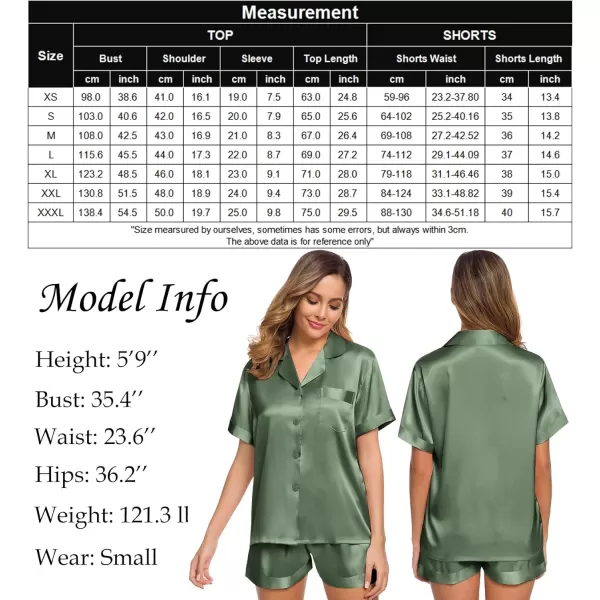 SWOMOG Womens Silk Satin Pajamas Set Twopiece Pj Sets Sleepwear Loungewear ButtonDown Pj SetsMatcha Solid214