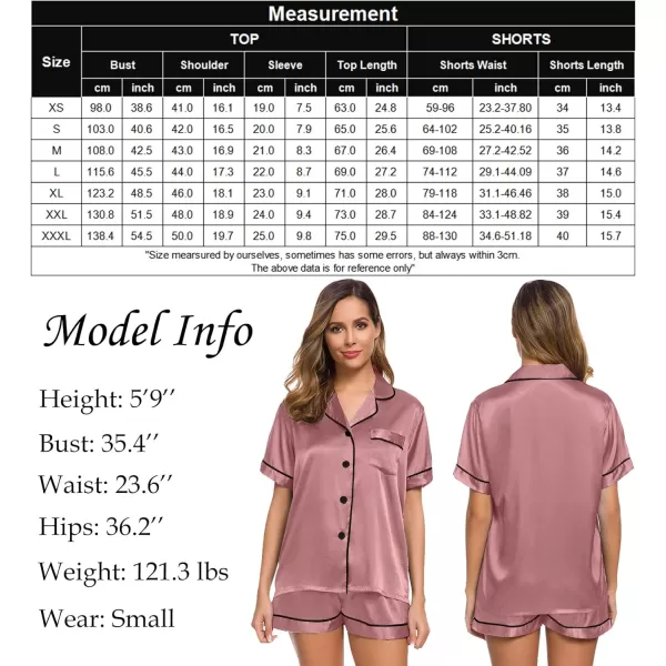 SWOMOG Womens Silk Satin Pajamas Set Twopiece Pj Sets Sleepwear Loungewear ButtonDown Pj SetsMisty Rose