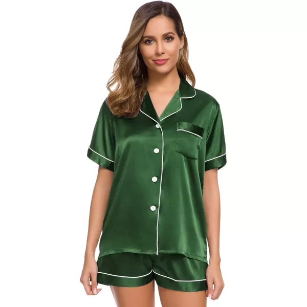 SWOMOG Womens Silk Satin Pajamas Set Twopiece Pj Sets Sleepwear Loungewear ButtonDown Pj SetsMoss Green