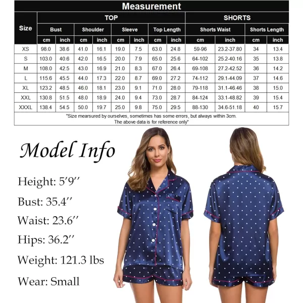 SWOMOG Womens Silk Satin Pajamas Set Twopiece Pj Sets Sleepwear Loungewear ButtonDown Pj SetsNavy Blue Dots