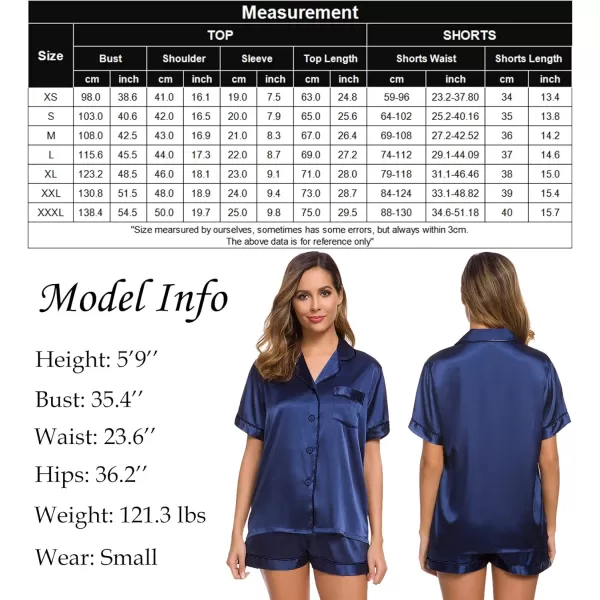 SWOMOG Womens Silk Satin Pajamas Set Twopiece Pj Sets Sleepwear Loungewear ButtonDown Pj SetsNavy Blue Solid214