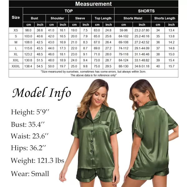 SWOMOG Womens Silk Satin Pajamas Set Twopiece Pj Sets Sleepwear Loungewear ButtonDown Pj SetsOlive Green