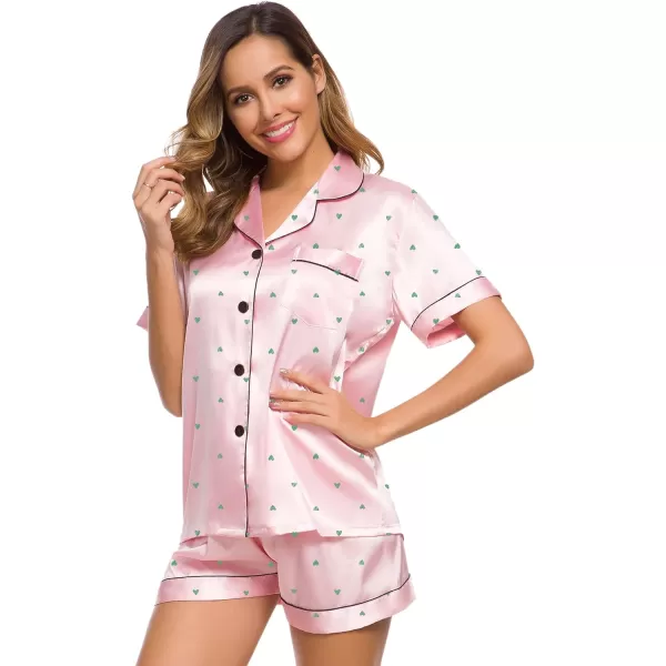 SWOMOG Womens Silk Satin Pajamas Set Twopiece Pj Sets Sleepwear Loungewear ButtonDown Pj SetsPattern 3