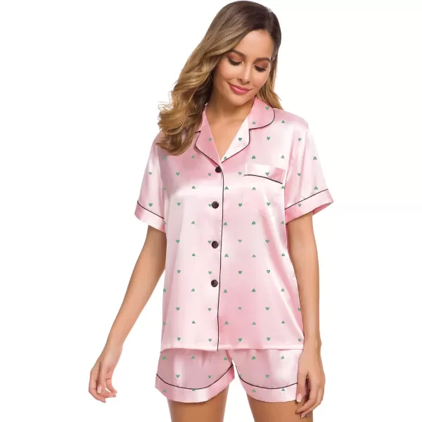 SWOMOG Womens Silk Satin Pajamas Set Twopiece Pj Sets Sleepwear Loungewear ButtonDown Pj SetsPattern 3