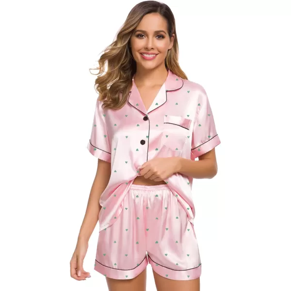 SWOMOG Womens Silk Satin Pajamas Set Twopiece Pj Sets Sleepwear Loungewear ButtonDown Pj SetsPattern 3