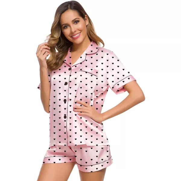 SWOMOG Womens Silk Satin Pajamas Set Twopiece Pj Sets Sleepwear Loungewear ButtonDown Pj SetsPattern 6