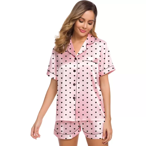 SWOMOG Womens Silk Satin Pajamas Set Twopiece Pj Sets Sleepwear Loungewear ButtonDown Pj SetsPattern 6