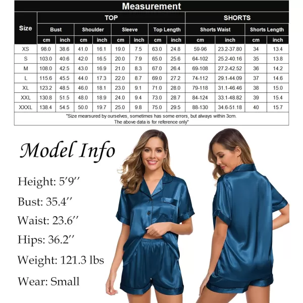 SWOMOG Womens Silk Satin Pajamas Set Twopiece Pj Sets Sleepwear Loungewear ButtonDown Pj SetsPeacock Blue