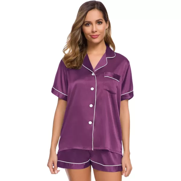 SWOMOG Womens Silk Satin Pajamas Set Twopiece Pj Sets Sleepwear Loungewear ButtonDown Pj SetsPearly Purple