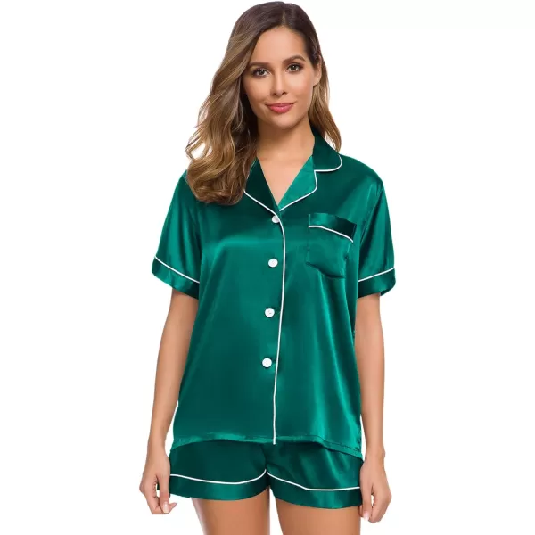 SWOMOG Womens Silk Satin Pajamas Set Twopiece Pj Sets Sleepwear Loungewear ButtonDown Pj SetsPersian Green