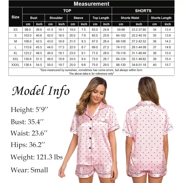 SWOMOG Womens Silk Satin Pajamas Set Twopiece Pj Sets Sleepwear Loungewear ButtonDown Pj SetsPink Dots