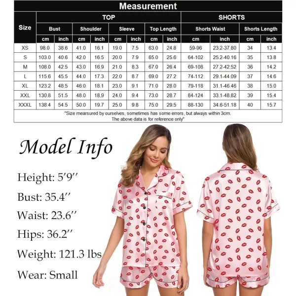 SWOMOG Womens Silk Satin Pajamas Set Twopiece Pj Sets Sleepwear Loungewear ButtonDown Pj SetsPink Kiss