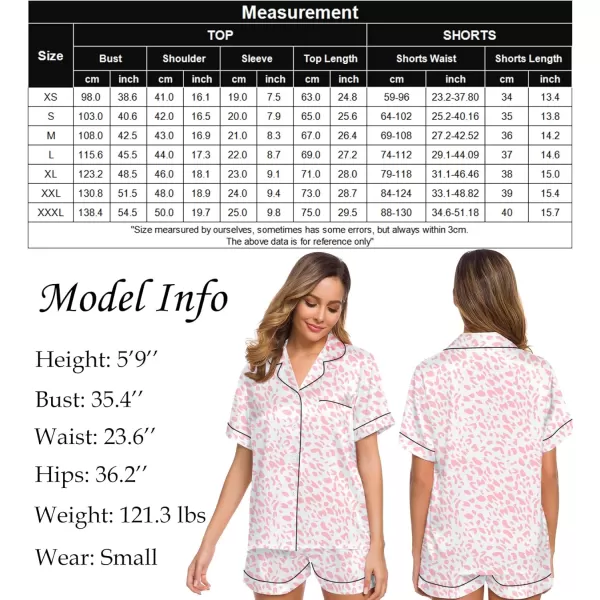 SWOMOG Womens Silk Satin Pajamas Set Twopiece Pj Sets Sleepwear Loungewear ButtonDown Pj SetsPink Leopard