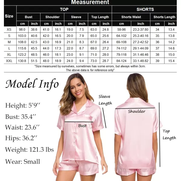 SWOMOG Womens Silk Satin Pajamas Set Twopiece Pj Sets Sleepwear Loungewear ButtonDown Pj SetsPink Solid214