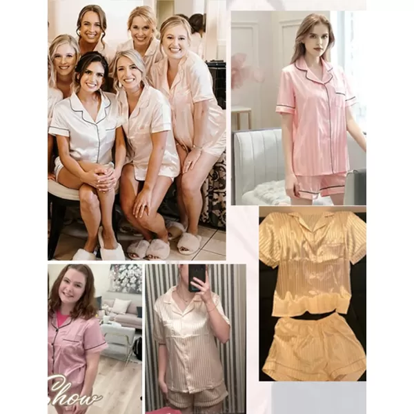 SWOMOG Womens Silk Satin Pajamas Set Twopiece Pj Sets Sleepwear Loungewear ButtonDown Pj SetsPink Style2pinstriped