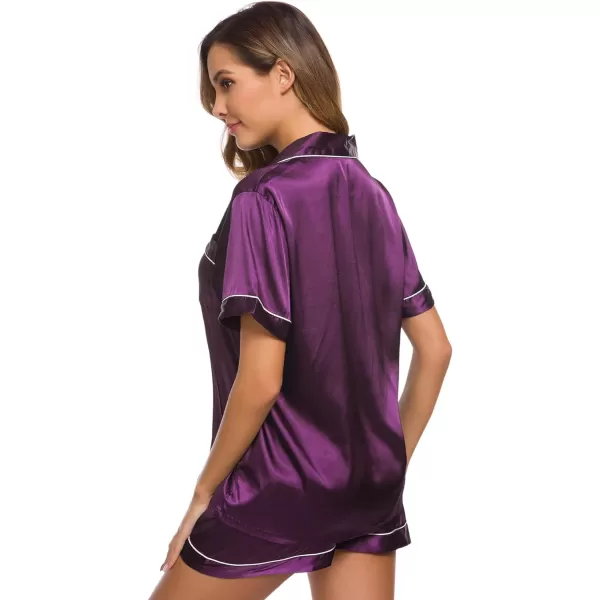 SWOMOG Womens Silk Satin Pajamas Set Twopiece Pj Sets Sleepwear Loungewear ButtonDown Pj SetsPurple