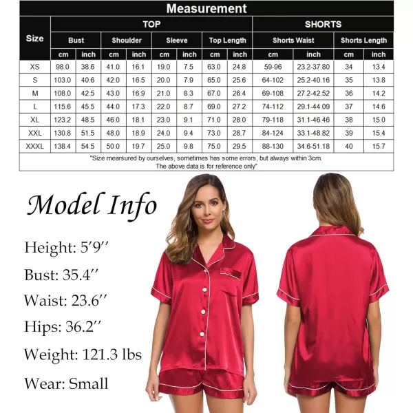 SWOMOG Womens Silk Satin Pajamas Set Twopiece Pj Sets Sleepwear Loungewear ButtonDown Pj SetsRed 1