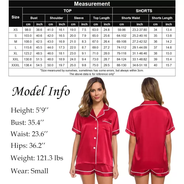 SWOMOG Womens Silk Satin Pajamas Set Twopiece Pj Sets Sleepwear Loungewear ButtonDown Pj SetsRed Apple