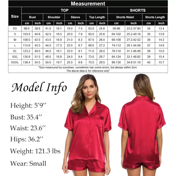 SWOMOG Womens Silk Satin Pajamas Set Twopiece Pj Sets Sleepwear Loungewear ButtonDown Pj SetsRed Solid214