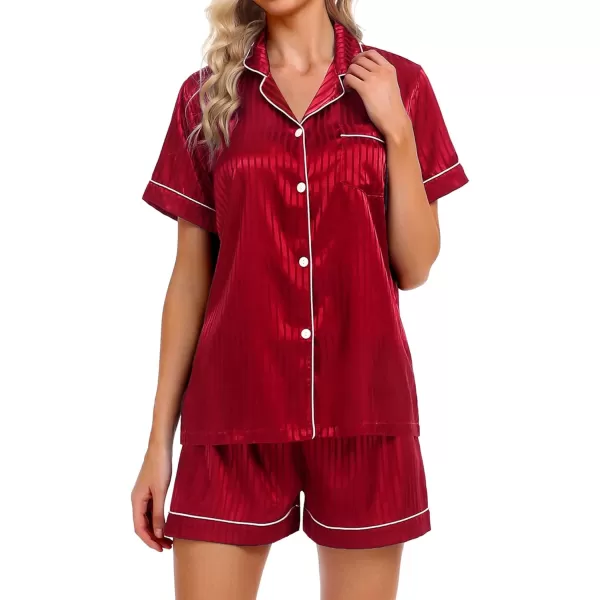 SWOMOG Womens Silk Satin Pajamas Set Twopiece Pj Sets Sleepwear Loungewear ButtonDown Pj SetsRed Style2pinstriped