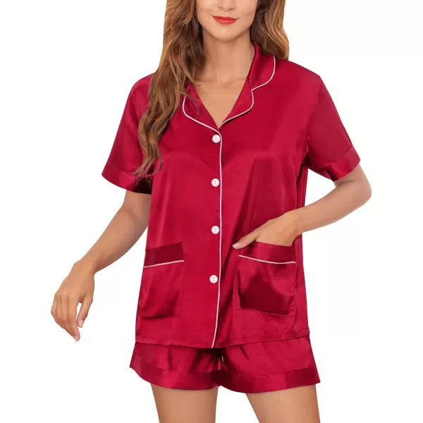 SWOMOG Womens Silk Satin Pajamas Set Twopiece Pj Sets Sleepwear Loungewear ButtonDown Pj SetsRedpockets209