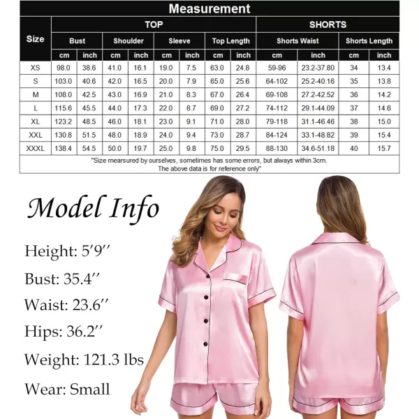 SWOMOG Womens Silk Satin Pajamas Set Twopiece Pj Sets Sleepwear Loungewear ButtonDown Pj SetsRose Pink