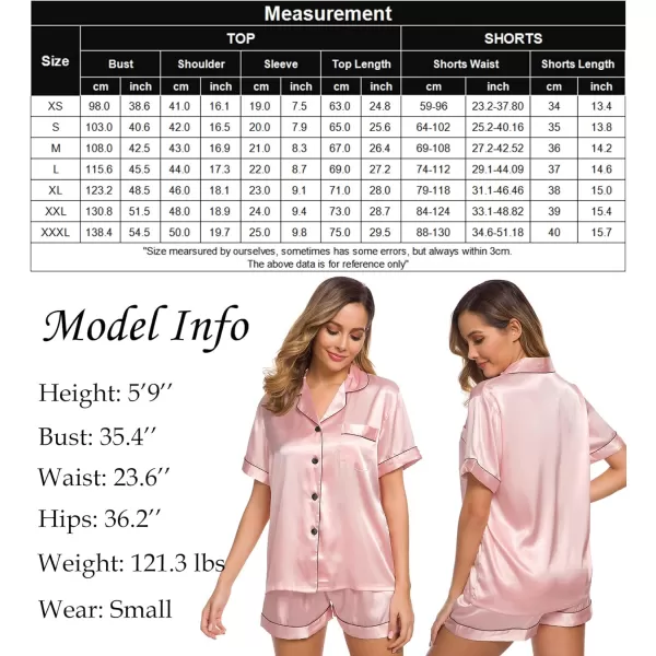 SWOMOG Womens Silk Satin Pajamas Set Twopiece Pj Sets Sleepwear Loungewear ButtonDown Pj SetsSakura Pink