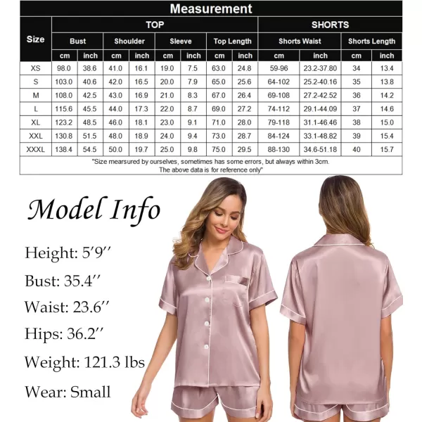 SWOMOG Womens Silk Satin Pajamas Set Twopiece Pj Sets Sleepwear Loungewear ButtonDown Pj SetsShimmering Blush