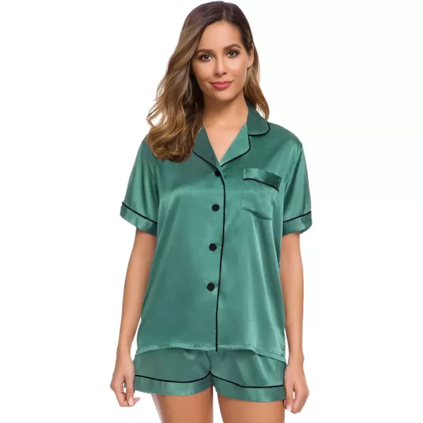 SWOMOG Womens Silk Satin Pajamas Set Twopiece Pj Sets Sleepwear Loungewear ButtonDown Pj SetsSmog Green