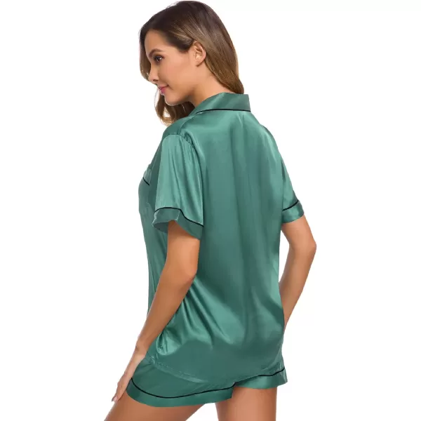 SWOMOG Womens Silk Satin Pajamas Set Twopiece Pj Sets Sleepwear Loungewear ButtonDown Pj SetsSmog Green