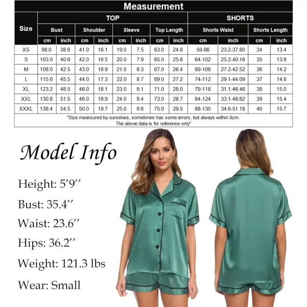 SWOMOG Womens Silk Satin Pajamas Set Twopiece Pj Sets Sleepwear Loungewear ButtonDown Pj SetsSmog Green