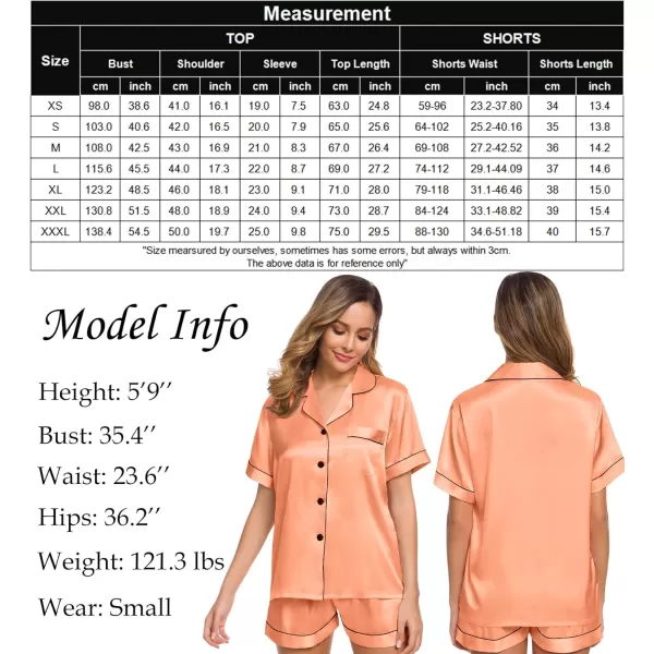 SWOMOG Womens Silk Satin Pajamas Set Twopiece Pj Sets Sleepwear Loungewear ButtonDown Pj SetsVivid Tangerine