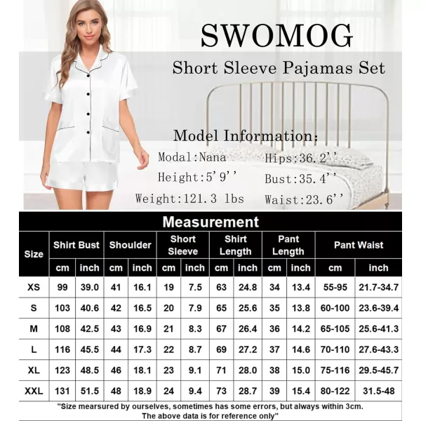 SWOMOG Womens Silk Satin Pajamas Set Twopiece Pj Sets Sleepwear Loungewear ButtonDown Pj SetsWhitepockets209