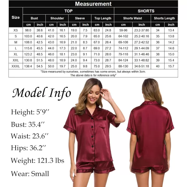 SWOMOG Womens Silk Satin Pajamas Set Twopiece Pj Sets Sleepwear Loungewear ButtonDown Pj SetsWine Red