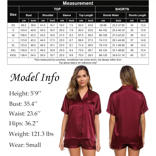 SWOMOG Womens Silk Satin Pajamas Set Twopiece Pj Sets Sleepwear Loungewear ButtonDown Pj SetsWine Red Solid214