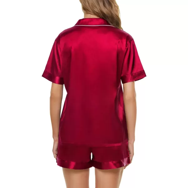 SWOMOG Womens Silk Satin Pajamas Set Twopiece Pj Sets Sleepwear Loungewear ButtonDown Pj SetsWine Red209