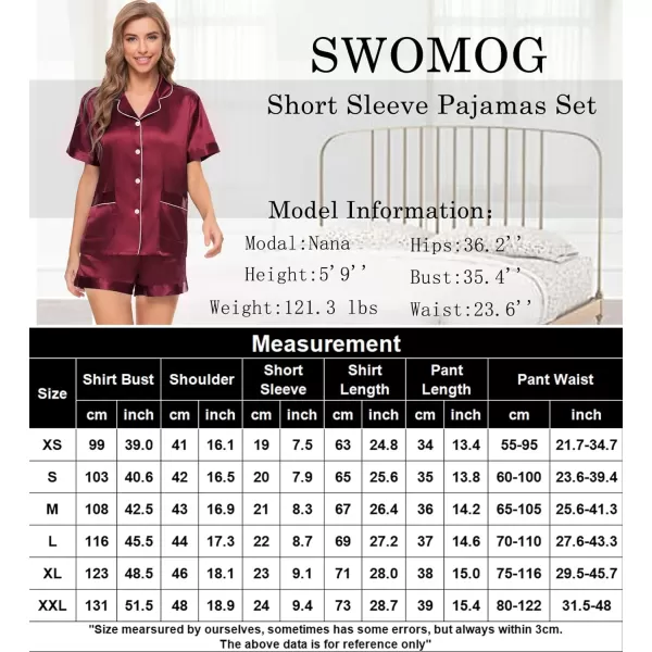 SWOMOG Womens Silk Satin Pajamas Set Twopiece Pj Sets Sleepwear Loungewear ButtonDown Pj SetsWine Redpockets209