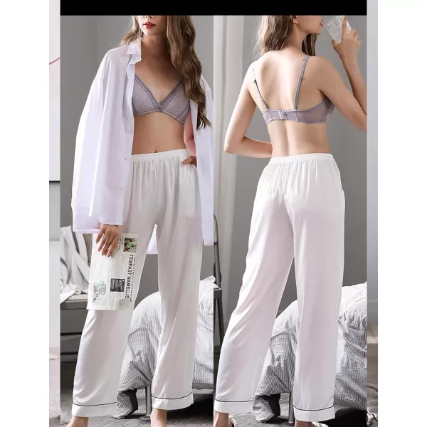 SWOMOG Womens Silk Satin Pants Wide Leg Pajama Bottoms Palazzo Lounge Pants Casual Loose Trousers Pj with Pockets2 Pieceblack amp White