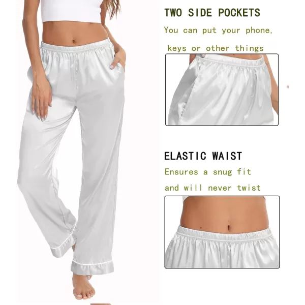 SWOMOG Womens Silk Satin Pants Wide Leg Pajama Bottoms Palazzo Lounge Pants Casual Loose Trousers Pj with Pockets2 Pieceblack amp White