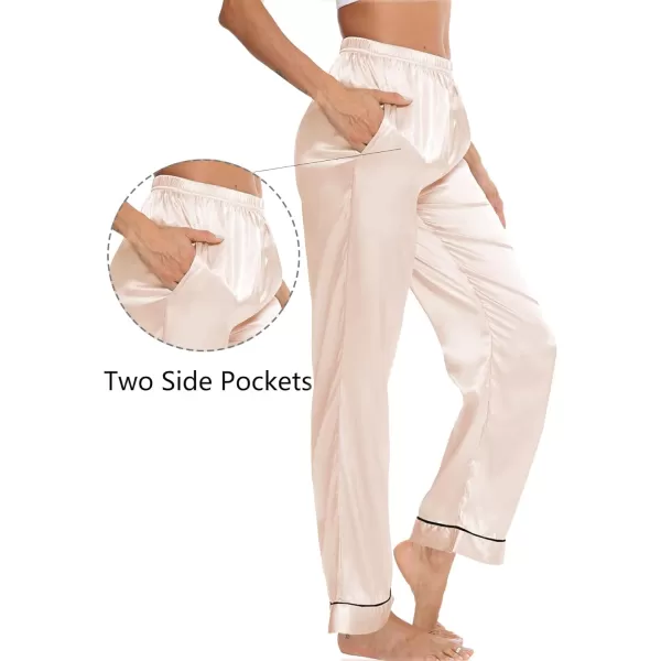 SWOMOG Womens Silk Satin Pants Wide Leg Pajama Bottoms Palazzo Lounge Pants Casual Loose Trousers Pj with PocketsChampagne