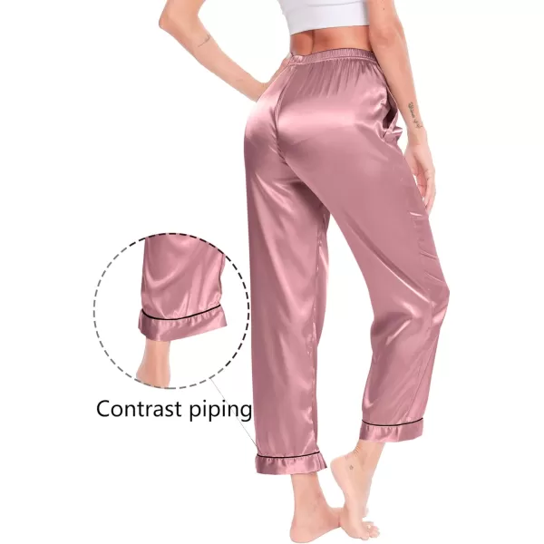 SWOMOG Womens Silk Satin Pants Wide Leg Pajama Bottoms Palazzo Lounge Pants Casual Loose Trousers Pj with PocketsMisty Rose