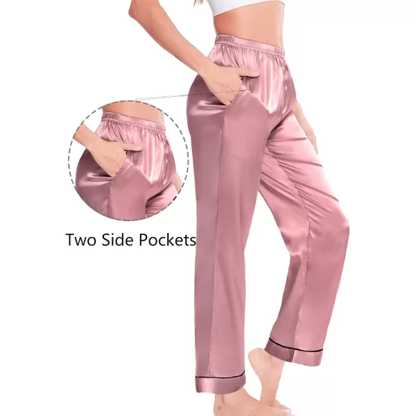 SWOMOG Womens Silk Satin Pants Wide Leg Pajama Bottoms Palazzo Lounge Pants Casual Loose Trousers Pj with PocketsMisty Rose