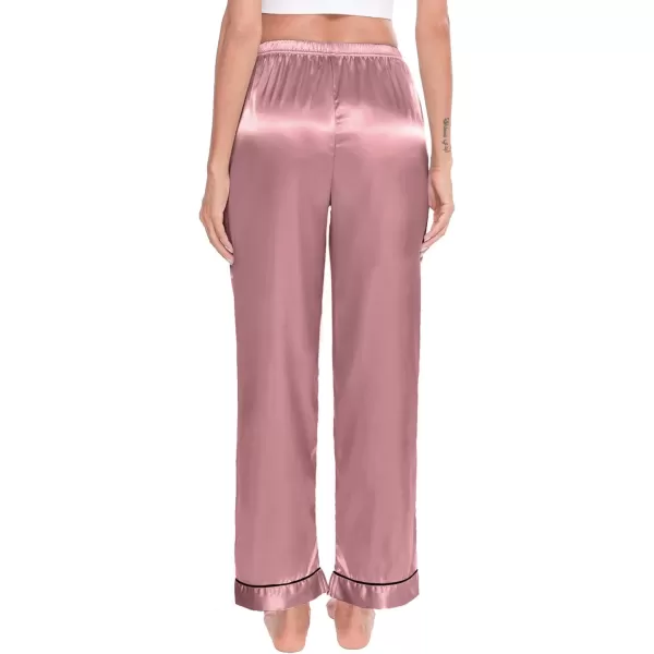 SWOMOG Womens Silk Satin Pants Wide Leg Pajama Bottoms Palazzo Lounge Pants Casual Loose Trousers Pj with PocketsMisty Rose